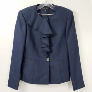 Anne Klein Blazer 4P Sheath Ruffled Chest Jabot Cascade
Front Tie Navy Blue